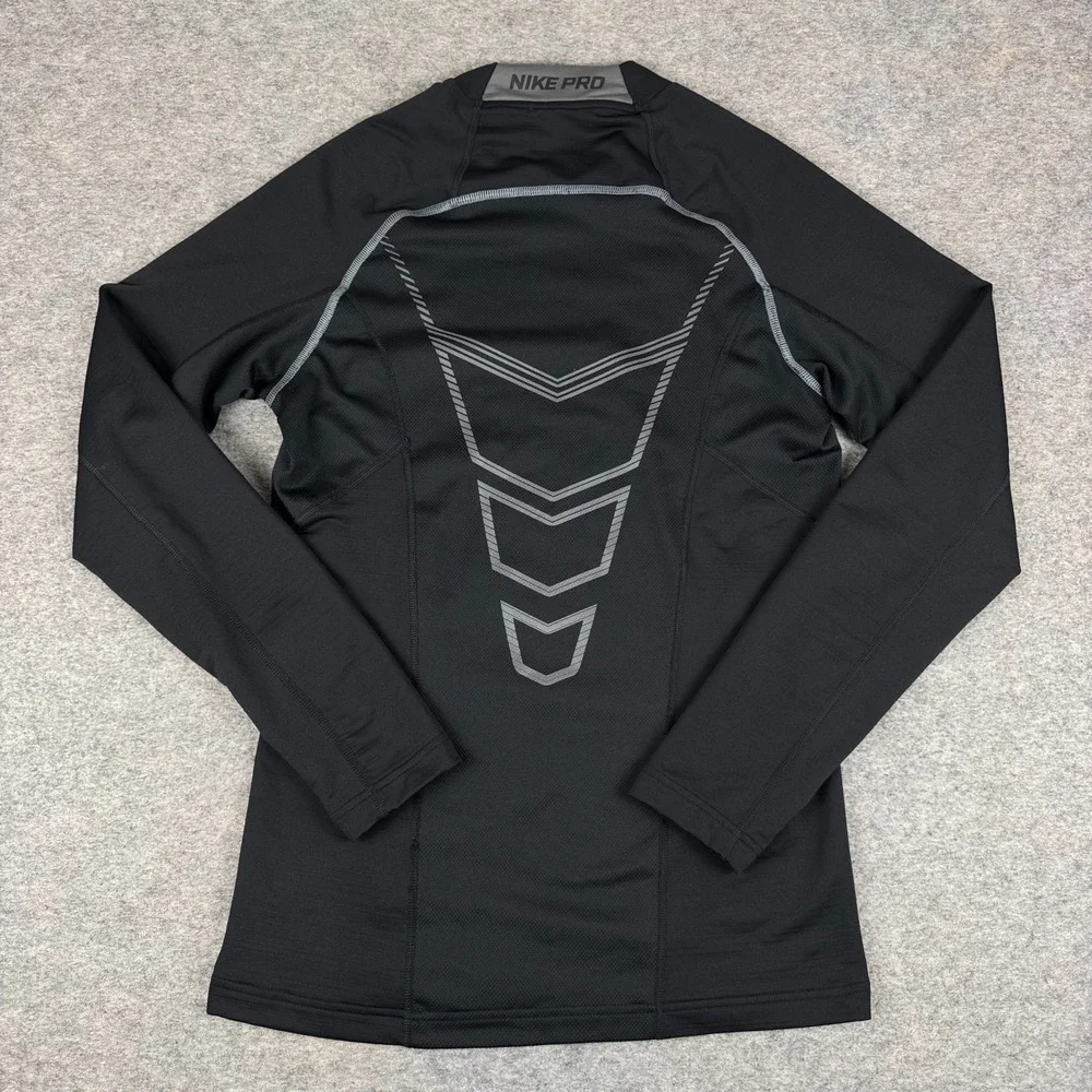 Nike Pro Combat Dri Fit Mock Neck Shirt Fitted Long Sleeve Black Mens Small S